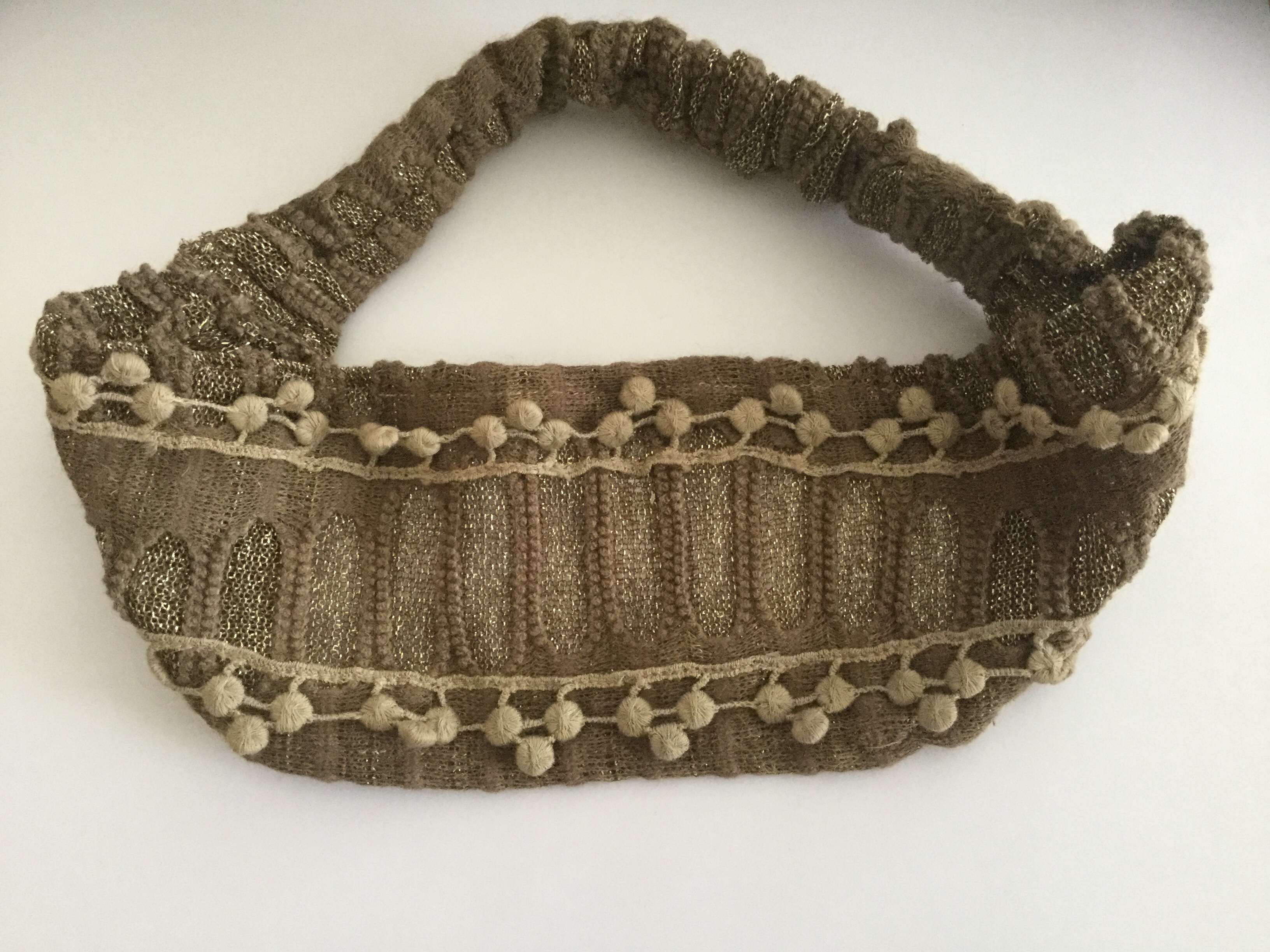 Headband laine beige à pompons